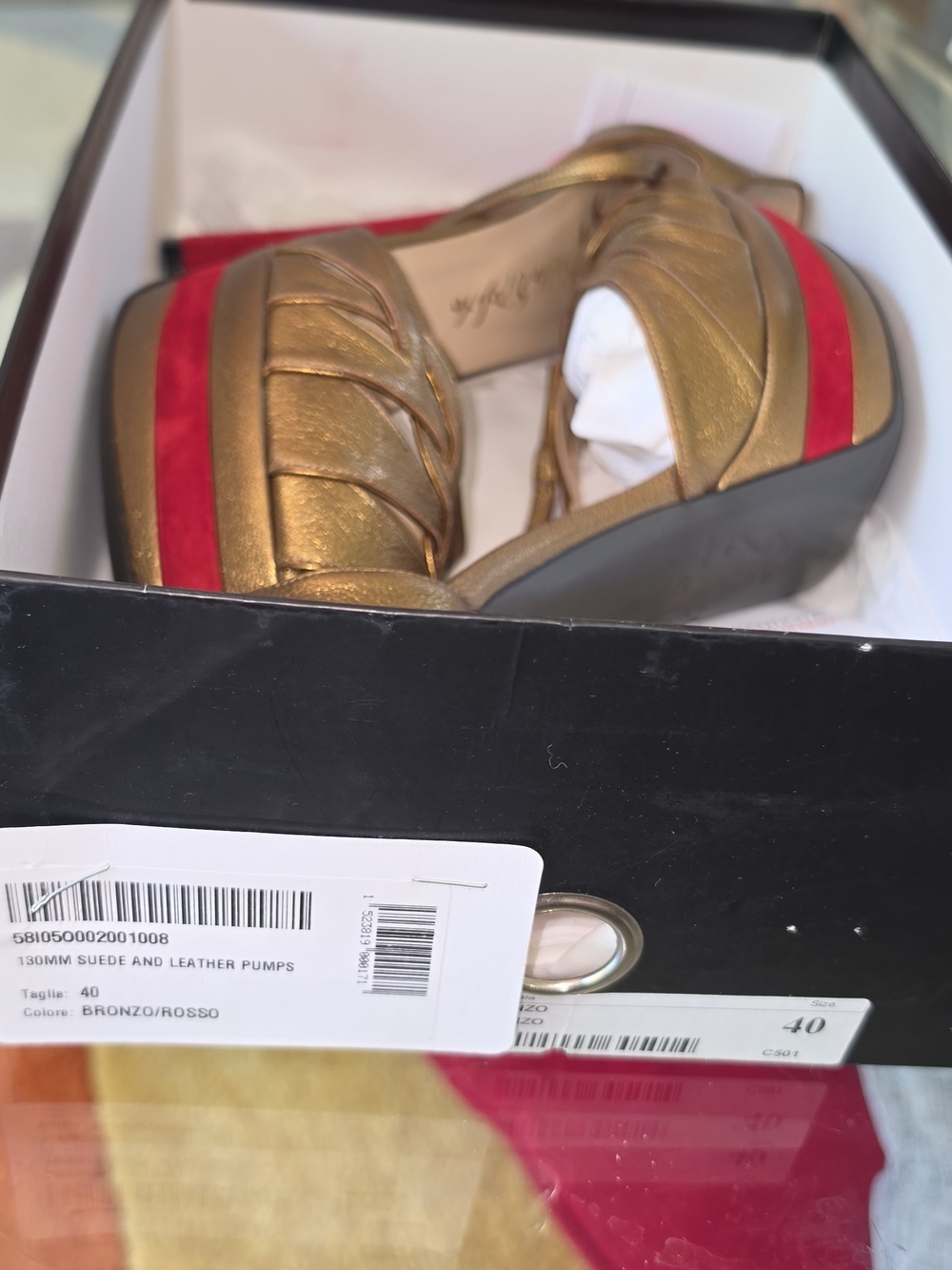 Bronze and Red Suede Leather Women’s Pumps